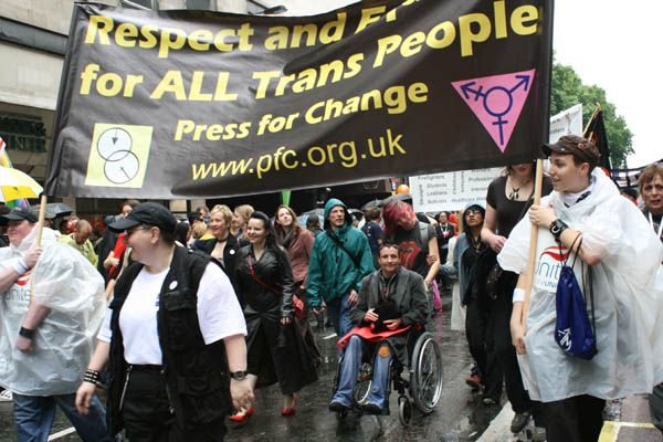 Picture Displaying the Press For Change Banner from Pride London 2007